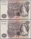 London Coins : A165 : Lot 224 : Ten pounds Page B327 issued 1971 (2) a consecutive numbered pair series M06 408467 & M06 408468,...