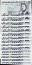 London Coins : A165 : Lot 239 : Five pounds Somerset B343 (15) issued 1980, QE2 pictorial type, a consecutive numbered run LN54 1655...