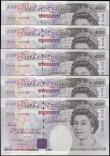 London Coins : A165 : Lot 260 : Twenty Pounds Kentfield B375 issued 1994 Michael Faraday on reverse (5) a mostly consecutive number ...