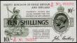 London Coins : A165 : Lot 287 : Ten Shillings Bradbury T20 Red Dash in No. Third issue 1918 series B21 762222 EF and Scarce