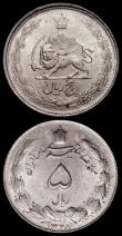 London Coins : A165 : Lot 3685 : Iran (2) 5 Rials AH1328 (1949) KM#1145 Lustrous UNC with a few tone spots, 1 Rial AH1312 (1933) KM#1...