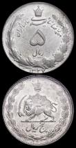 London Coins : A165 : Lot 3686 : Iran (2) Rial SH1311 (1931) KM#1129 GVF Rare, 5 Rials SH1327 (1948) KM#1145 About EF