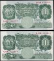 London Coins : A165 : Lot 381 : One Pound Green O'Brien(2), B273 issued 1955, A06K 023402 and the second being series Z83K, bot...
