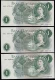 London Coins : A165 : Lot 393 : One Pounds QE2 portrait and seated Britannia, O'Brien (3) comprising  B281 Green issue 1960 (2)...