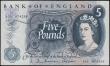 London Coins : A165 : Lot 404 : Five Pound QE2 Portrait and child Britannia, Hollom B297 issued 1963, an earlier piece series A02 87...