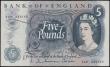 London Coins : A165 : Lot 405 : Five Pound QE2 Portrait and child Britannia, Hollom B297 issued 1963, last series R09 243140, tiny r...