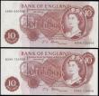 London Coins : A165 : Lot 418 : Ten Shillings Fforde B310 Red/Brown issued 1967 (2) the first being a very last run series D38N 7285...