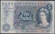 London Coins : A165 : Lot 421 : Five Pounds Fforde QE2 portrait & seated child Britannia B313 Blue Replacement issue 1967 series...