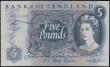London Coins : A165 : Lot 423 : Five Pounds Fforde QE2 portrait & seated child Britannia B315 Blue Replacement issue 1967 series...