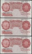 London Coins : A165 : Lot 528 : Ten Shillings O'Brien B272 issued 1955 (3) a consecutive numbered run, replacement series 64A 3...