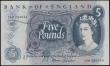 London Coins : A165 : Lot 546 : Five Pounds QE2 portrait and seated child Britannia B315 Replacement issue 1967 series 06M 284544 UN...