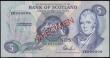 London Coins : A165 : Lot 760 : Scotland Bank of Scotland &pound;5 SPECIMEN dated 6th November 1991 series EK000000, signed Pattullo...