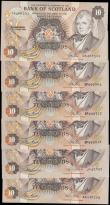 London Coins : A165 : Lot 765 : Scotland Bank of Scotland 10 Pounds (6) including Pick 113a (Callaway-Murphy BA 116a) signatures Cly...