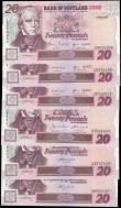 London Coins : A165 : Lot 776 : Scotland Bank of Scotland 20 Pounds 300th year Anniversary of Bank of Scotland in 1995 issues (6) in...