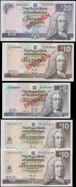London Coins : A165 : Lot 818 : Scotland The Royal Bank of Scotland plc signature Hester issues (5) comprising SPECIMEN notes (3) in...