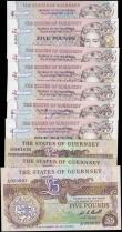 London Coins : A165 : Lot 830 : The States of Guernsey 5 Pounds (10) in high grades to UNC including signature W.C. Bull Pick 49a (B...
