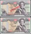 London Coins : A165 : Lot 837 : The States of Jersey 50 Pounds (2) comprising SPECIMEN Pick 19s ND 1989 series AC 000000 signature M...