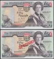 London Coins : A165 : Lot 838 : The States of Jersey 50 Pounds Ian Black signature (2) comprising a SPECIMEN Pick 30s series BC 0000...