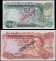 London Coins : A165 : Lot 839 : The States of Jersey Clennet signature same series AB 000000 SPECIMEN notes (2) comprising 10 Pounds...