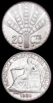 London Coins : A166 : Lot 2723 : Ecuador Sucre (2) 1928 KM#72 Lustrous UNC, 1934 KM#72 Lustrous UNC, lightly toned, Uruguay 20 Centes...
