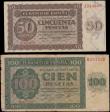 London Coins : A166 : Lot 445 : Spain Regency issues dated 21st November 1936 (2) comprising 50 Pesetas Pick 100a Brown on green und...