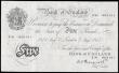 London Coins : A166 : Lot 51 : Five Pounds Peppiatt White note B255 Thick paper Metal Threaded Second Period issue dated 7th August...