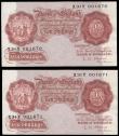 London Coins : A166 : Lot 54 : Ten Shillings O'Brien B271 Red-brown issue 1955 (2) a consecutively numbered pair serial number...