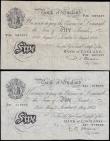 London Coins : A166 : Lot 58 : Five Pounds White notes (2) comprising O'Brien B275 dated 2nd May 1955 serial number Z61 019938...