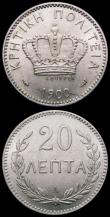 London Coins : A167 : Lot 1910 : Crete (2) 20 Lepta 1900A KM#5 UNC and lustrous, and rare in this high grade, 2 Lepta 1900A KM#2 A/UN...