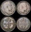 London Coins : A167 : Lot 2487 : Maundy Set 1907 ESC 2523, Bull 3613 EF once cleaned, now retoned, nevertheless a well matched set, t...