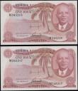 London Coins : A168 : Lot 225 : Malawi Reserve Bank 1 Kwacha Pick 10c dated 31st January 1975 (2) a consecutively numbered pair seri...