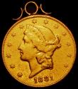 London Coins : A168 : Lot 885 : USA Twenty Dollars 1881 S with a gold mount attached