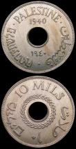 London Coins : A169 : Lot 1037 : Palestine 10 Mils (2) 1940 KM#4 EF toned with light contact marks, 1946 KM#4 EF/GEF with some dirt i...