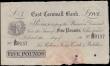London Coins : A169 : Lot 105 : East Cornwall Bank, Liskeard 5 Pounds No. A/B 9157 undated circa 1870's SPECIMEN For Robins, Fo...