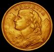 London Coins : A169 : Lot 1102 : Switzerland 20 Francs Gold 1922B KM#35.1 UNC or very near so with an edge nick