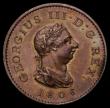 London Coins : A169 : Lot 1363 : Farthing 1806 Copper Proof Peck 1389 KF17, Obverse with Portrait 1 with incuse side whiskers, Revers...