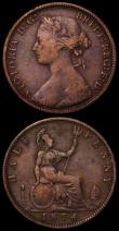 London Coins : A169 : Lot 1606 : Halfpennies (2) 1874 Freeman 317 dies 9+K VG/About Fine, Rare and rated R16 by Freeman, 1861 Freeman...