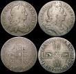 London Coins : A169 : Lot 2018 : Crowns (2) 1670 VICESIMO SECVNDO, 1696 OCTAVO, Halfcrowns (2) 1713 Plain in angles with NNO for ANNO...