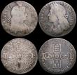 London Coins : A169 : Lot 2101 : Shillings (4) 1663 First Bust variety NVG/VG, 1686 VG, 1702 VG/Near Fine, 1720 Plain in angles VG/Fi...