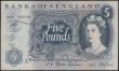 London Coins : A169 : Lot 59 : Five Pounds Fforde 1967 portrait issue B313 Replacement series M24 705769 GEF with some minor dirt h...