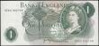 London Coins : A169 : Lot 64 : One Pound Page QE2 portrait & seated Britannia B322 Green issue 1970 very LAST RUN serial number...