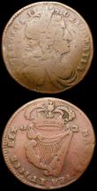 London Coins : A169 : Lot 982 : Ireland (2) Halfpenny 1691 Limerick besieged S.6594 GF/VF for type, unevenly toned with a small edge...