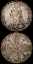 London Coins : A170 : Lot 1459 : Double Florins (2) 1888 Second I in VICTORIA an Inverted 1 ESC 397A, Bull 2700 NEF/GVF toned with so...