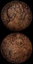 London Coins : A170 : Lot 1956 : Shilling 1685 ESC 1068, Bull 760 Poor/VG, Halfpenny 1694 E's on obverse appear similar to B...