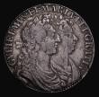 London Coins : A171 : Lot 1505 : Halfcrown 1689 First Shield Caul only frosted with pearls, the frosting very faint, ESC 505, Bull 83...