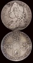 London Coins : A171 : Lot 1554 : Halfcrowns (2) 1689 First Shield, Caul only frosted, with pearls ESC 505, Bull 831 VG or better, 174...