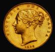 London Coins : A171 : Lot 1787 : Sovereign 1838 with double struck date Marsh 22, GEF with some light surface marks and a gentle edge...