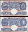 London Coins : A171 : Lot 45 : One Pounds Peppiatt World War II Emergency B249 Blue/Pink issues 1940 (2) comprising serial numbers ...