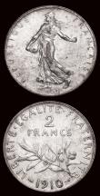 London Coins : A171 : Lot 581 : France (3) 50 Centimes 1903 KM#854 A/UNC and lustrous, Rare, 2 Francs (2) 1902 KM#845.1 EF with a fe...