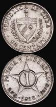 London Coins : A172 : Lot 546 : Cuba (2) 5 Centavos 1916 KM#11.1 UNC with some flecks of toning, 1 Centavo 1916 KM#9.1 with some res...